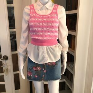 🎀 Miu Miu Pink and White Heart Knit Top-ONLY